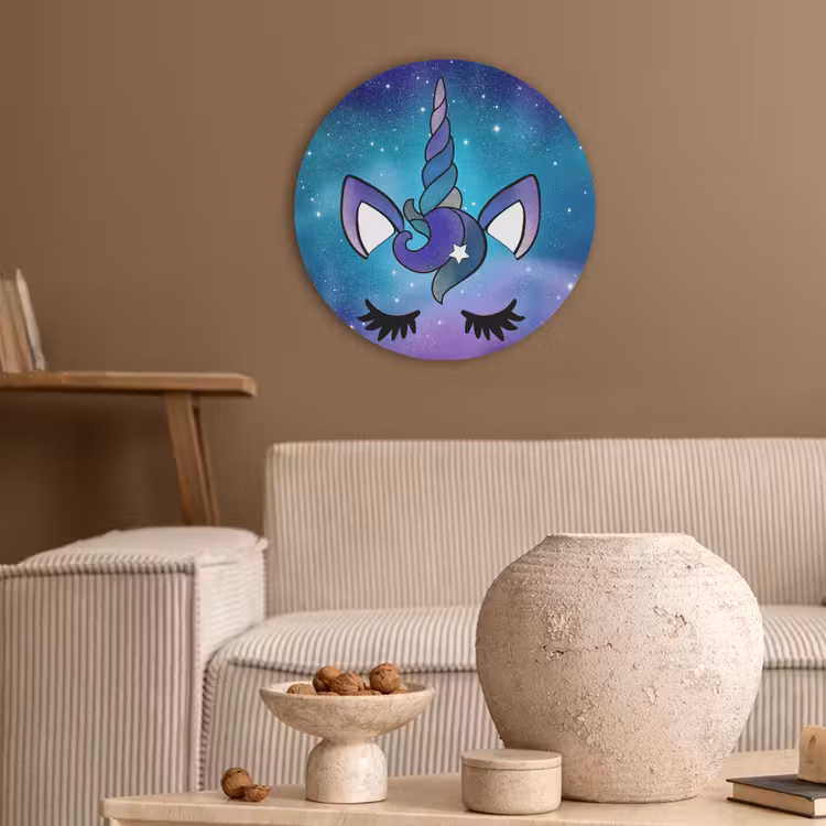 Eenhoorn - Sterrenhemel - Ster - Blauw Akoestische PET Vilt - Rond klein -sfeer1