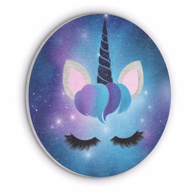 Eenhoorn - Sterren - Magisch - Blauw Akoestische PET Vilt - Rond klein -3d