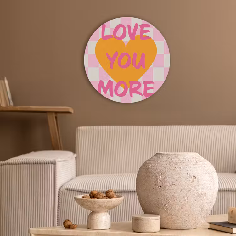 Valentijn - Love - Roze - Oranje Akoestische PET Vilt - Rond klein -sfeer1