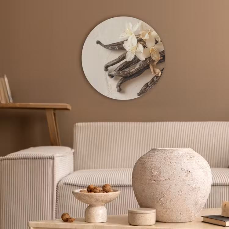 Vanille - Bloemen - Beige Akoestische PET Vilt - Rond klein -sfeer1