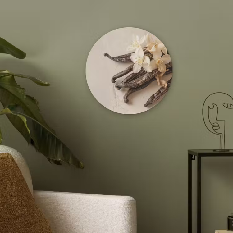 Vanille - Bloemen - Beige Akoestische PET Vilt - Rond klein -sfeer2
