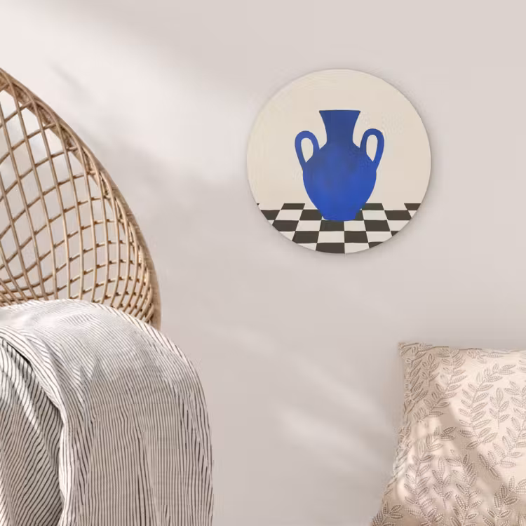 Vaas - Blauw - Geblokt - Modern Akoestische PET Vilt - Rond klein -sfeer4