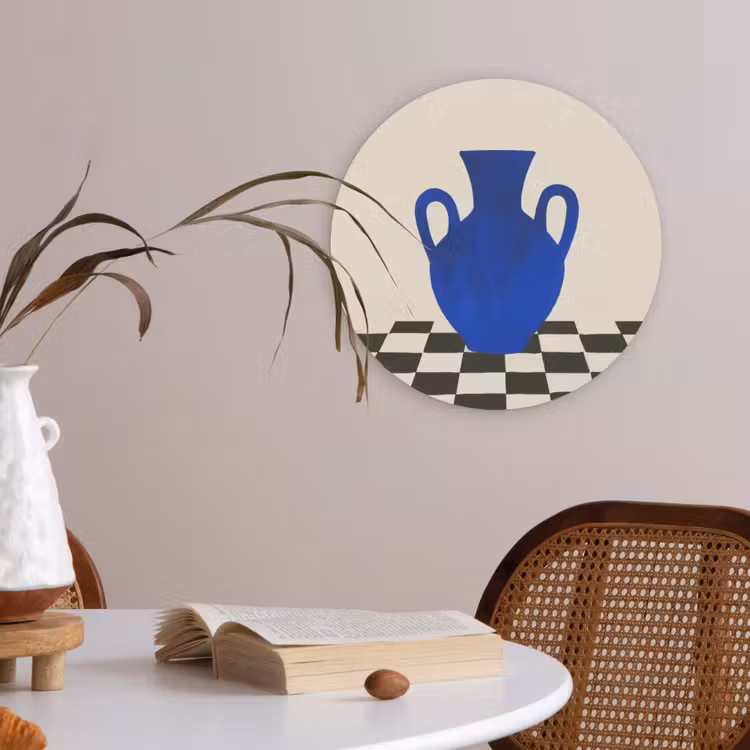 Vaas - Blauw - Geblokt - Modern Akoestische PET Vilt - Rond klein -sfeer3