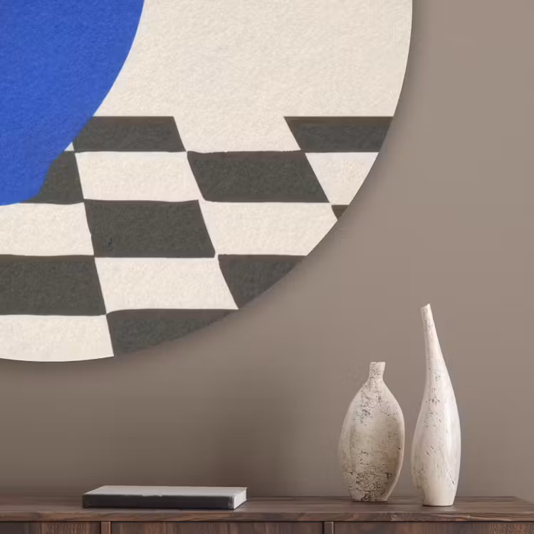 Vaas - Blauw - Geblokt - Modern Akoestische PET Vilt - Rond klein -sfeer5_closeup