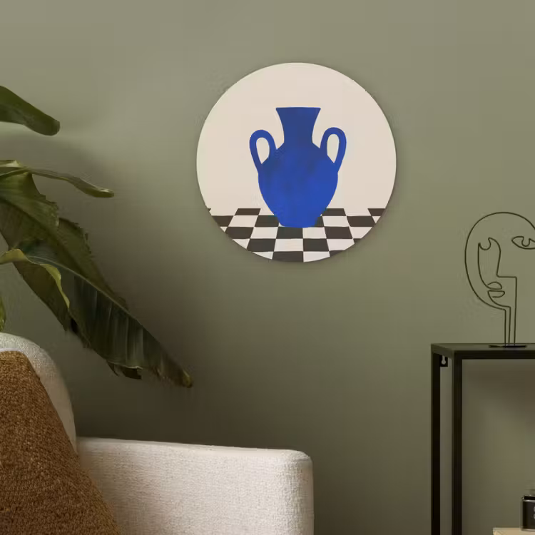 Vaas - Blauw - Geblokt - Modern Akoestische PET Vilt - Rond klein -sfeer2