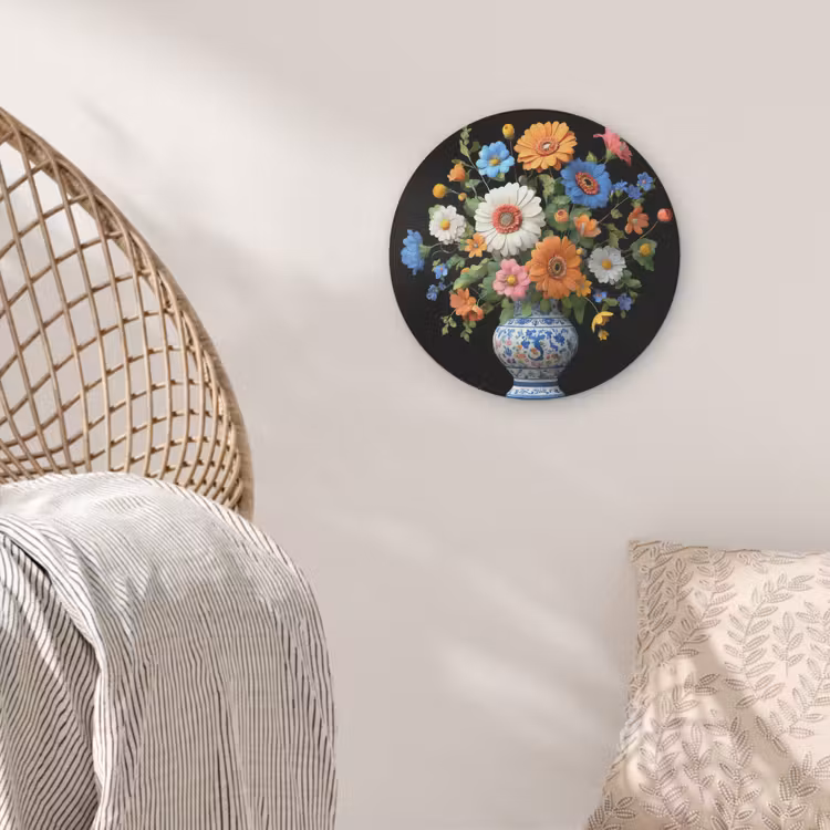 Vaas - Boeket - Bloemen - Kleur Akoestische PET Vilt - Rond klein -sfeer4