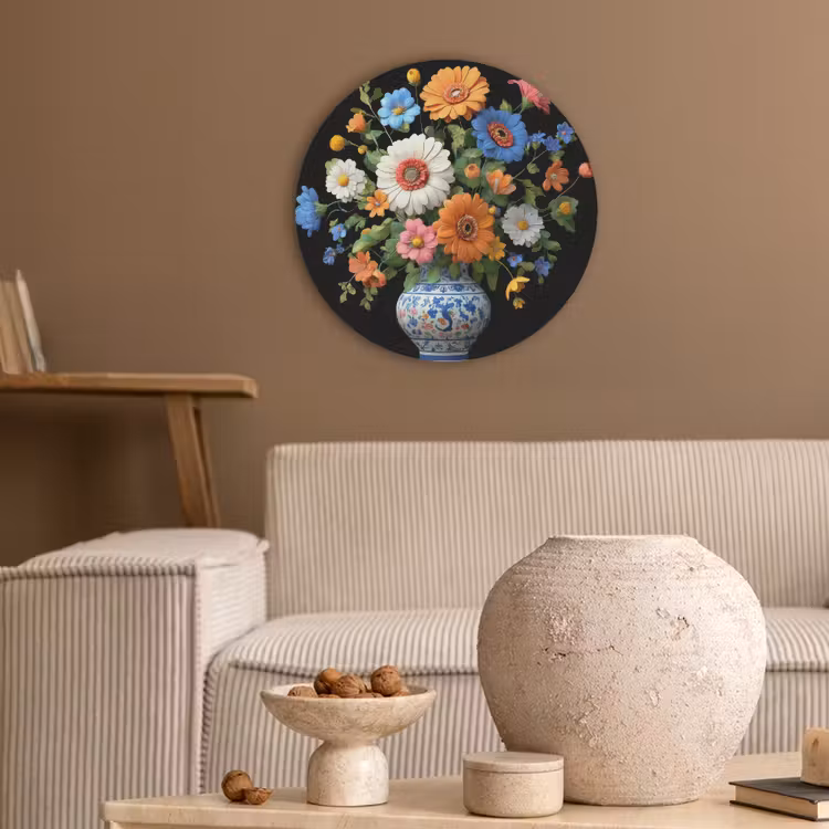 Vaas - Boeket - Bloemen - Kleur Akoestische PET Vilt - Rond klein -sfeer1