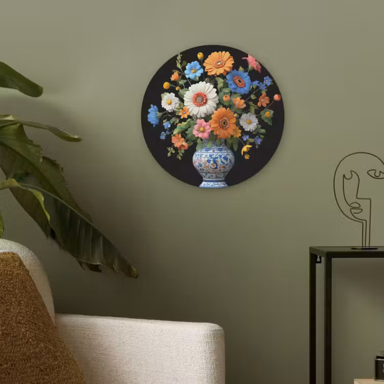 Vaas - Boeket - Bloemen - Kleur Akoestische PET Vilt - Rond klein -sfeer2
