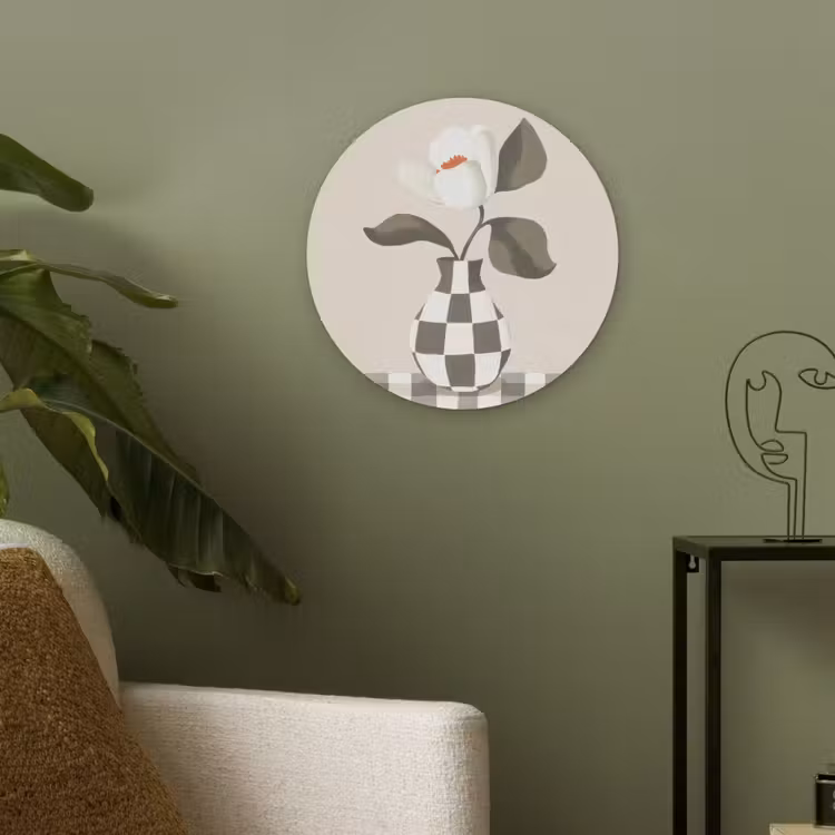 Vaas - Geruit - Groen - Bloem Akoestische PET Vilt - Rond klein -sfeer2