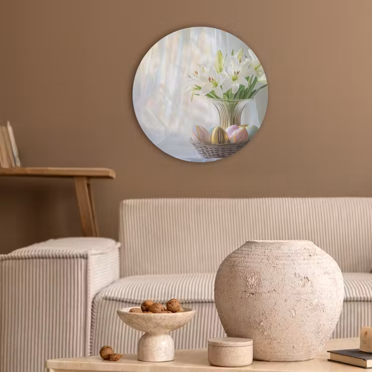 Vaas - Eieren - Bloemen Akoestische PET Vilt - Rond klein -sfeer1