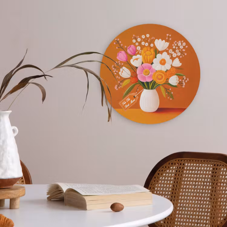 Vaas - Bloemen - Oranje Akoestische PET Vilt - Rond klein -sfeer3
