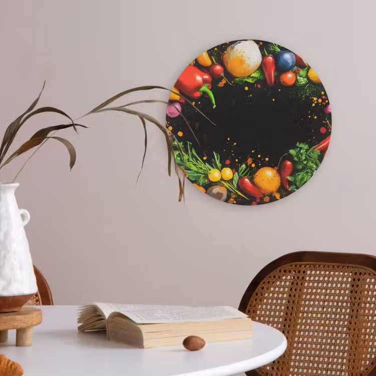 Groente - Graffiti - Kleurrijk - Koken - Abstract Akoestische PET Vilt - Rond klein -sfeer3