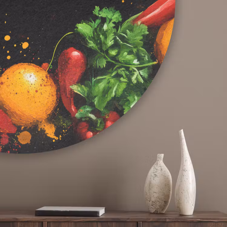 Groente - Graffiti - Kleurrijk - Koken - Abstract Akoestische PET Vilt - Rond klein -sfeer5_closeup