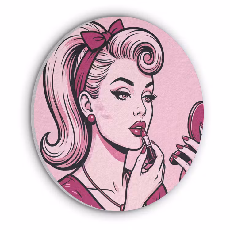 Vintage - Vrouw - Roze Akoestische PET Vilt - Rond klein -3d