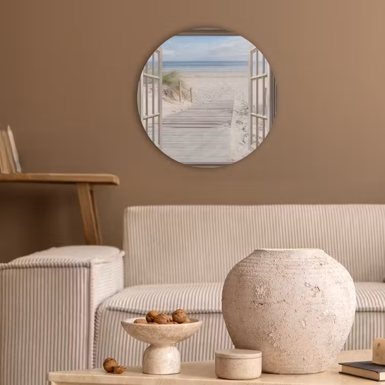 Doorkijk - Strand - Duinen - Pad - Landschap Akoestische PET Vilt - Rond klein -sfeer1