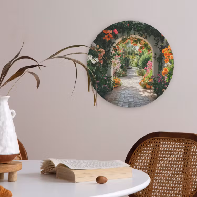 Doorkijk - Bloemen - Natuur - Bloementuin Akoestische PET Vilt - Rond klein -sfeer3
