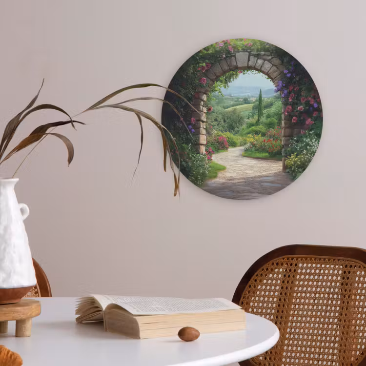 Doorkijk - Landschap - Bloemen - Pad - Uitzicht Akoestische PET Vilt - Rond klein -sfeer3
