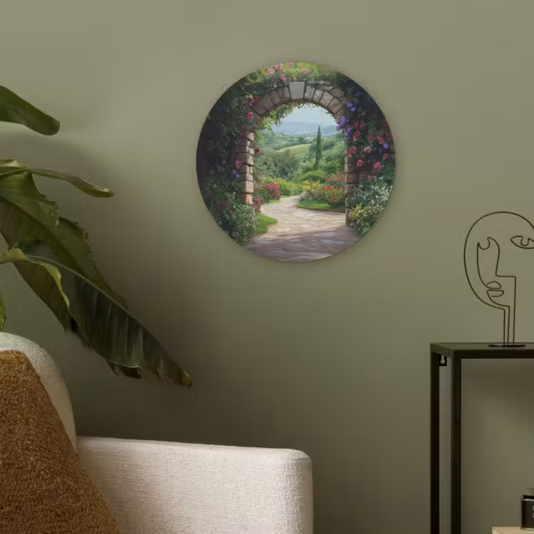 Doorkijk - Landschap - Bloemen - Pad - Uitzicht Akoestische PET Vilt - Rond klein -sfeer2