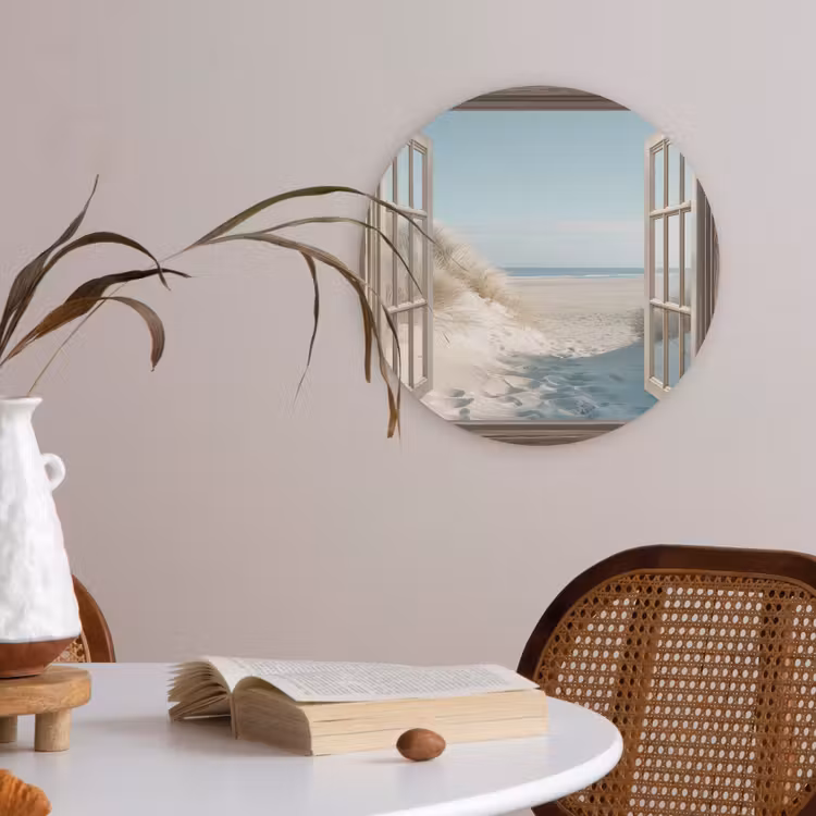 Doorkijk - Helmgras - Duinen - Zee - Landschap Akoestische PET Vilt - Rond klein -sfeer3