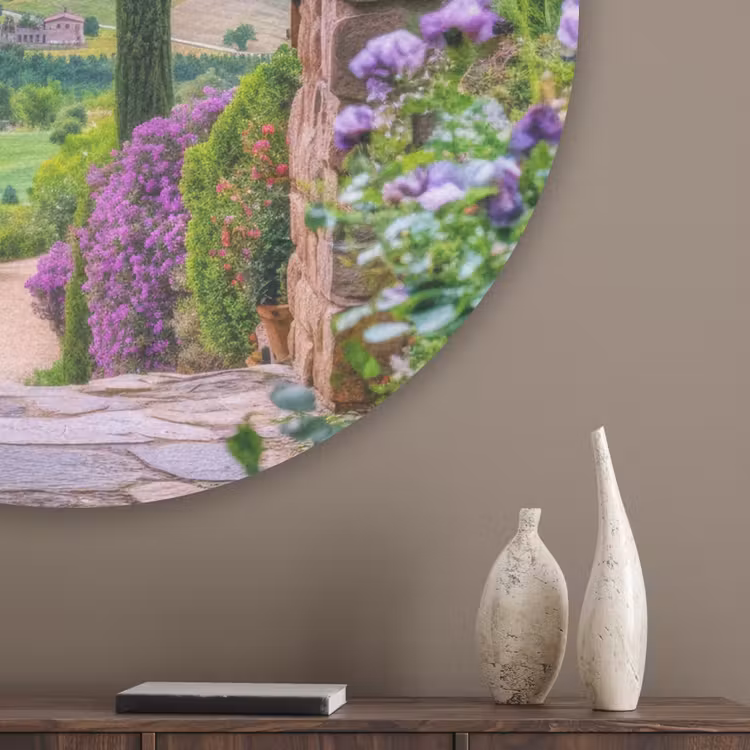 Doorkijk - Toscane - Landschap - Poort Akoestische PET Vilt - Rond klein -sfeer5_closeup