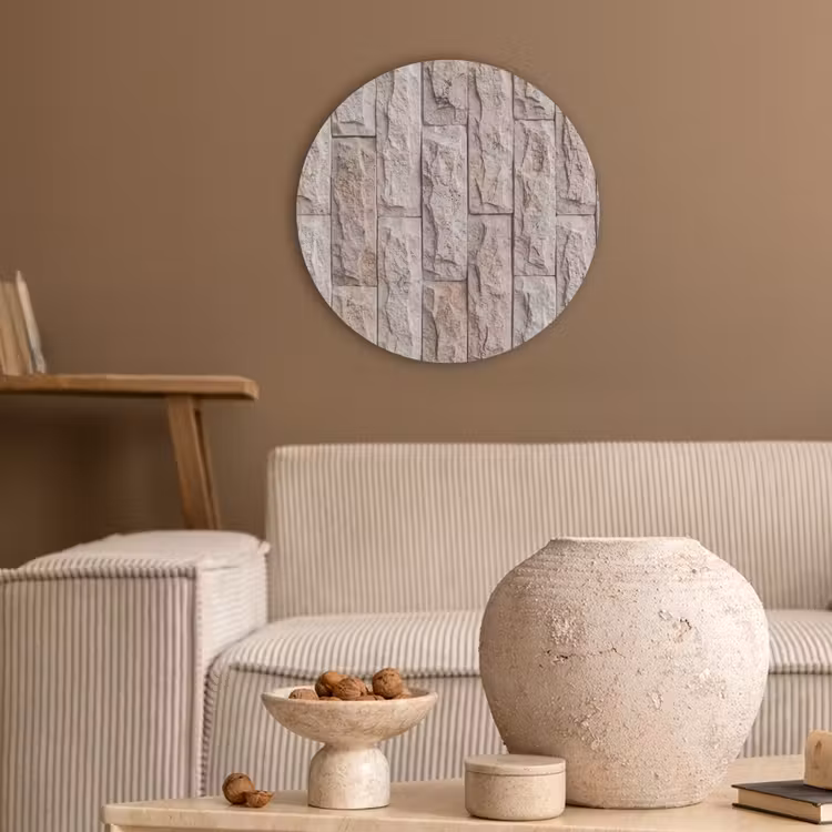 Muur - Steen - Ruw - Beige - Textuur Akoestische PET Vilt - Rond klein -sfeer1