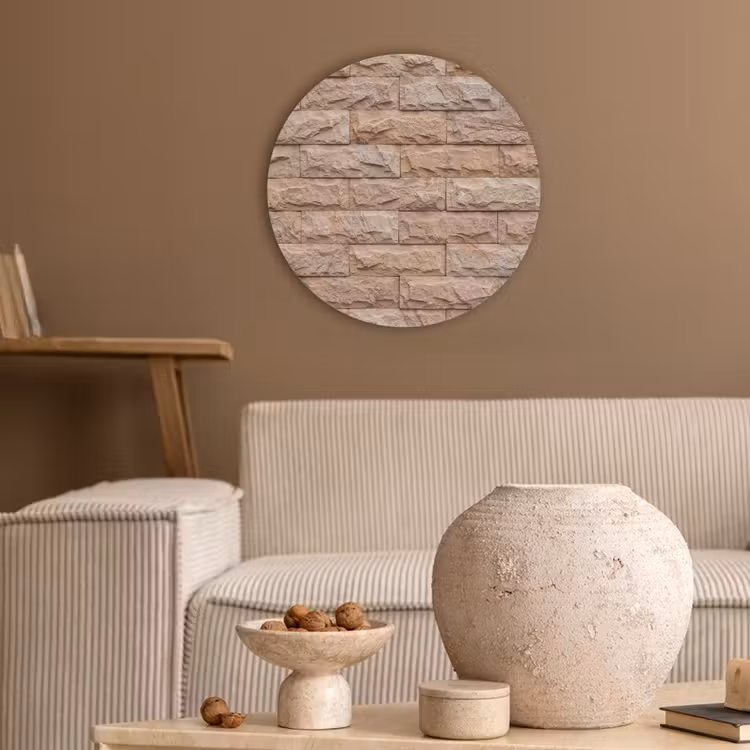 Muur - Steen - Ruw - Textuur - Beige Akoestische PET Vilt - Rond klein -sfeer1