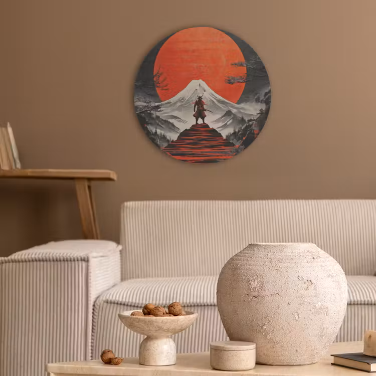 Krijger - Rode trappen - Zon - Berg Akoestische PET Vilt - Rond klein -sfeer1