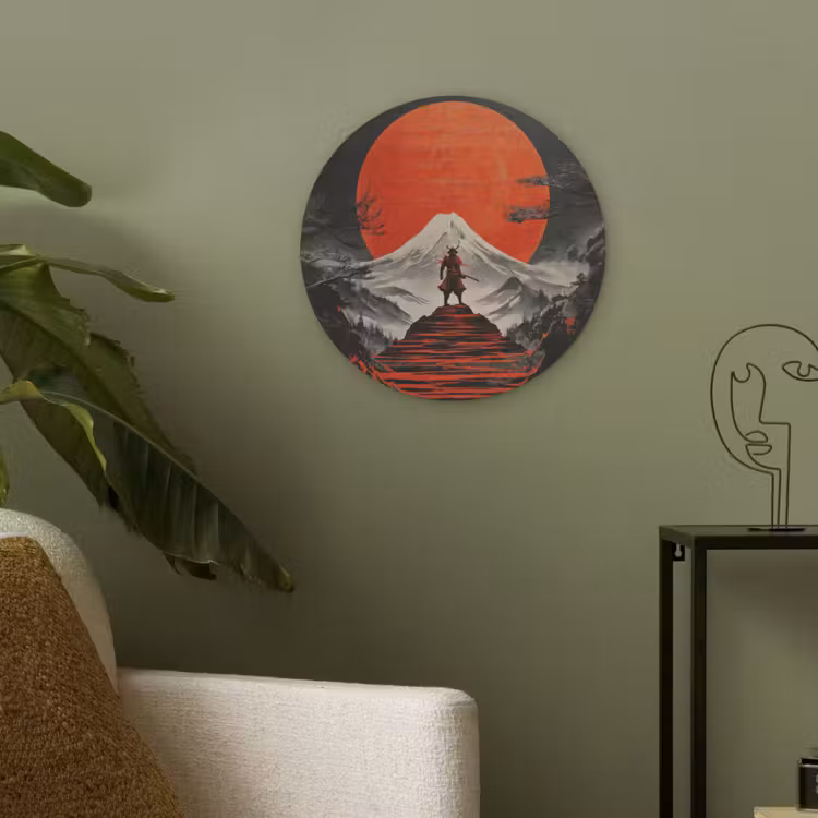 Krijger - Rode trappen - Zon - Berg Akoestische PET Vilt - Rond klein -sfeer2