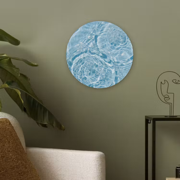 Water - Blauw - bubbels Akoestische PET Vilt - Rond klein -sfeer2