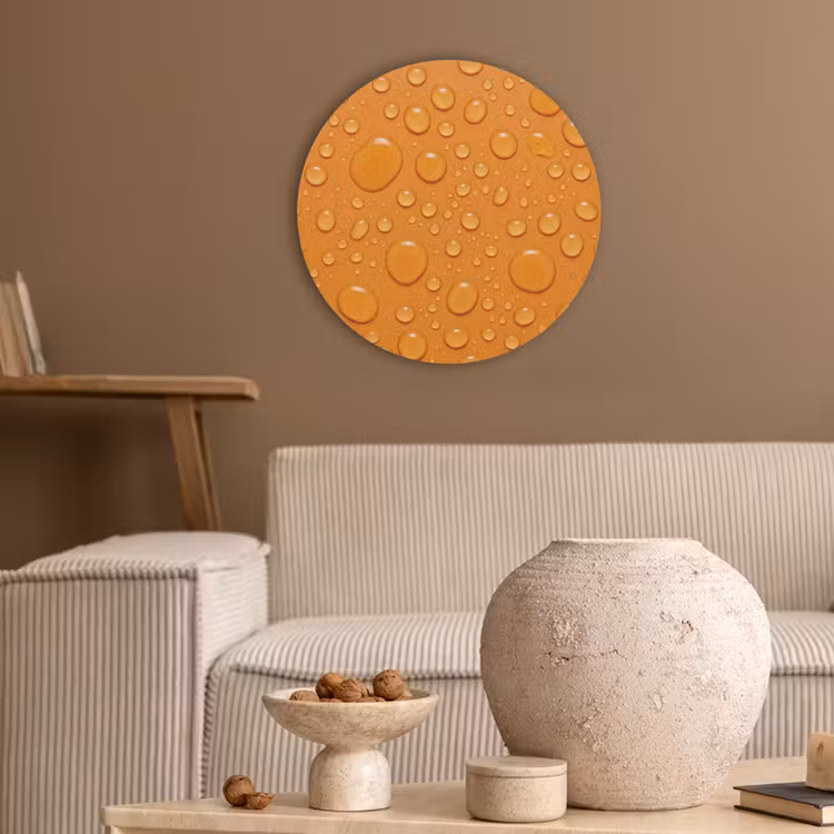 Water - Druppels - Oranje Akoestische PET Vilt - Rond klein -sfeer1