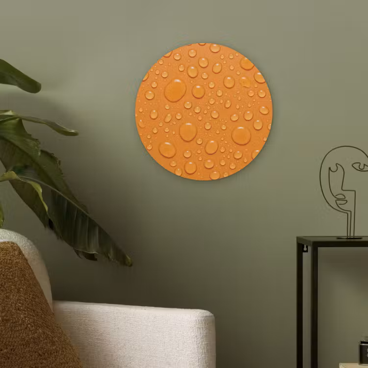 Water - Druppels - Oranje Akoestische PET Vilt - Rond klein -sfeer2