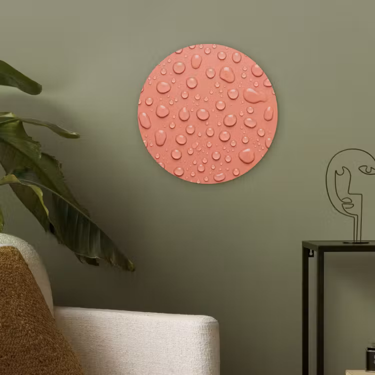 Water - Druppels - Roze Akoestische PET Vilt - Rond klein -sfeer2