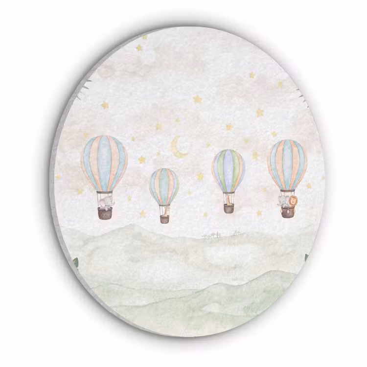 Aquarel - Luchtballonnen - Pastel Akoestische PET Vilt - Rond klein -3d