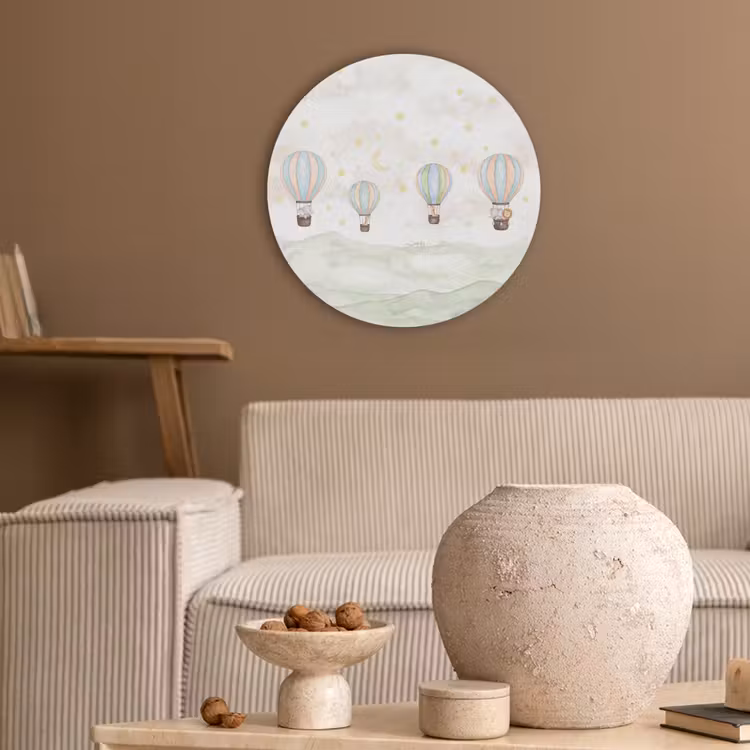 Aquarel - Luchtballonnen - Pastel Akoestische PET Vilt - Rond klein -sfeer1