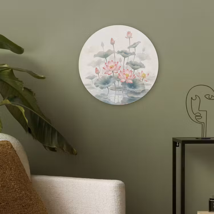 Aquarel - Lotusbloemen - Kleurrijk Akoestische PET Vilt - Rond klein -sfeer2