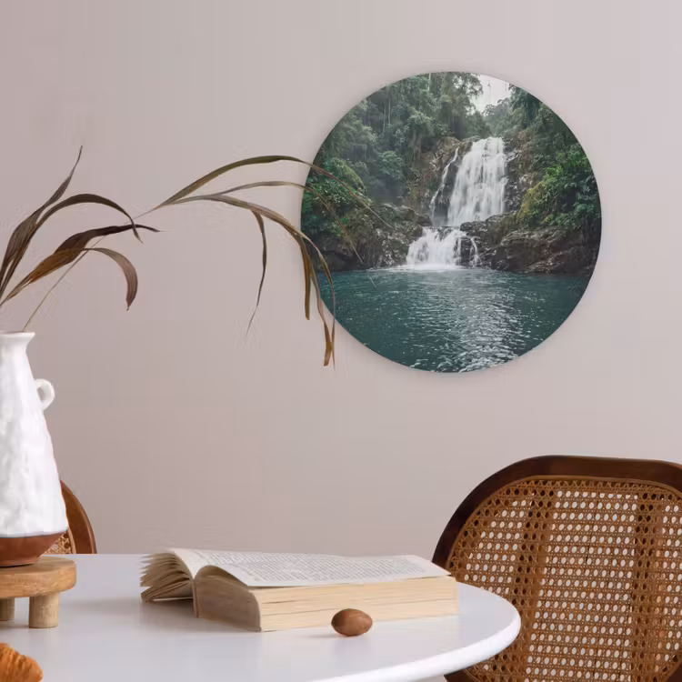 Waterfall - Forest - Nature - Greenkhgyguyg Akoestische PET Vilt - Rond klein -sfeer3
