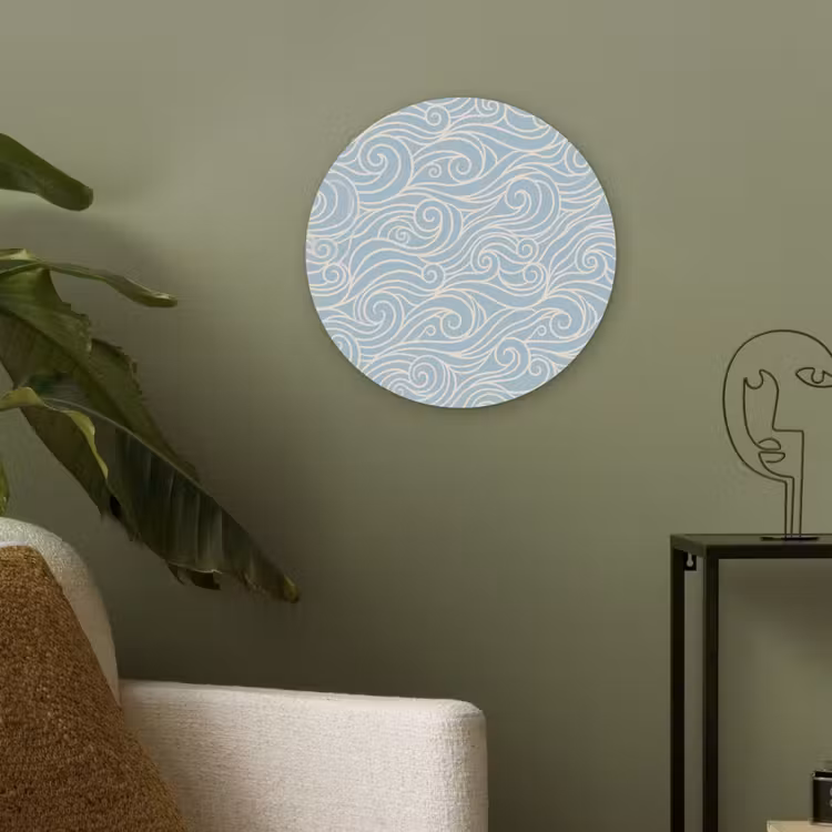 Golf - Abstract - Natuur - Modern - Blauw Akoestische PET Vilt - Rond klein -sfeer2