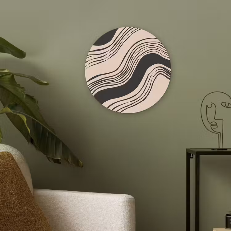 Golven - Zwart - Zandkleur Akoestische PET Vilt - Rond klein -sfeer2