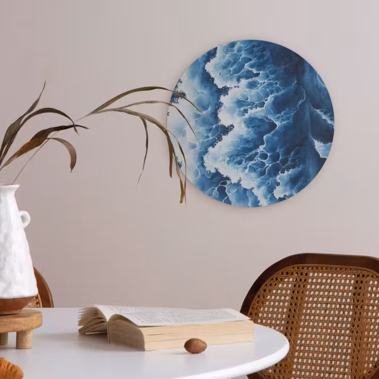 Golven - Blauw - Schuim Akoestische PET Vilt - Rond klein -sfeer3