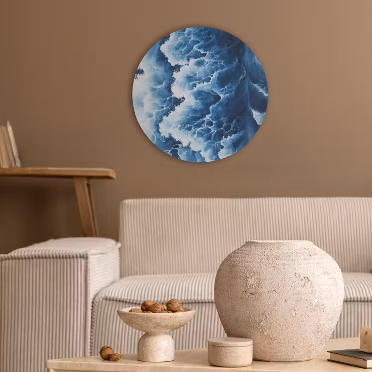 Golven - Blauw - Schuim Akoestische PET Vilt - Rond klein -sfeer1