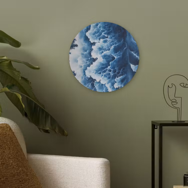 Golven - Blauw - Schuim Akoestische PET Vilt - Rond klein -sfeer2