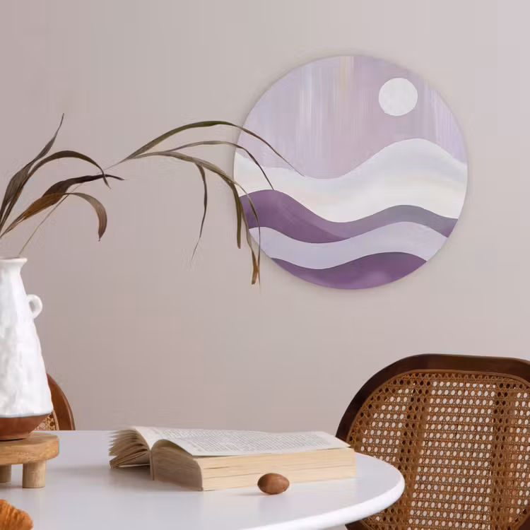 Golven - Heuvels - Abstract - Paars Akoestische PET Vilt - Rond klein -sfeer3