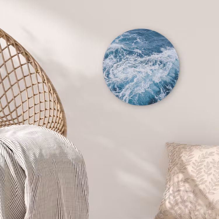 Golven - Oceaan - Blauw Akoestische PET Vilt - Rond klein -sfeer4