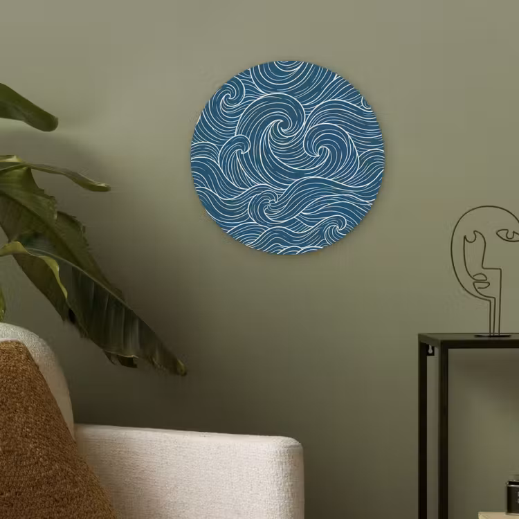 Golven - Spiraal - Water - Abstract - Blauw Akoestische PET Vilt - Rond klein -sfeer2