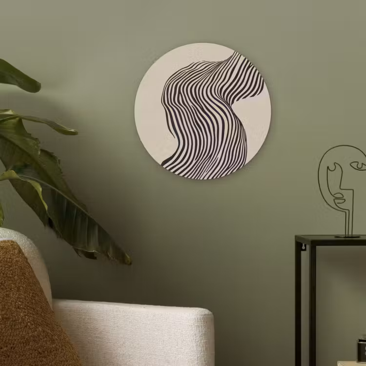 Golvend - Lijnen - Abstract - Silhouet Akoestische PET Vilt - Rond klein -sfeer2