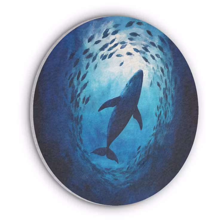 Walvis - Vissen - Donkerblauw Akoestische PET Vilt - Rond klein -3d