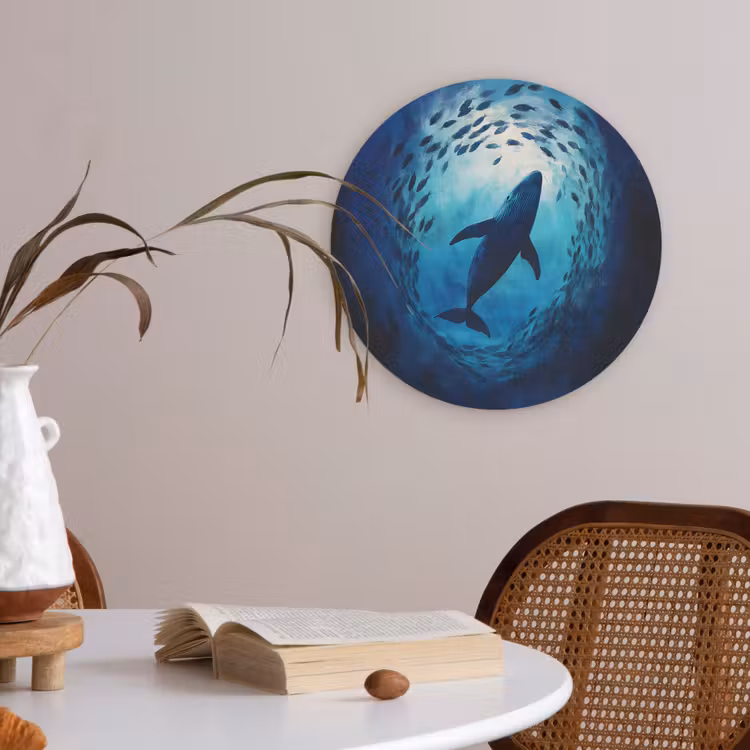 Walvis - Vissen - Donkerblauw Akoestische PET Vilt - Rond klein -sfeer3