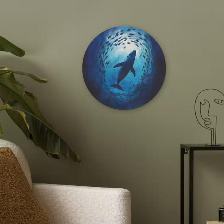 Walvis - Vissen - Donkerblauw Akoestische PET Vilt - Rond klein -sfeer2