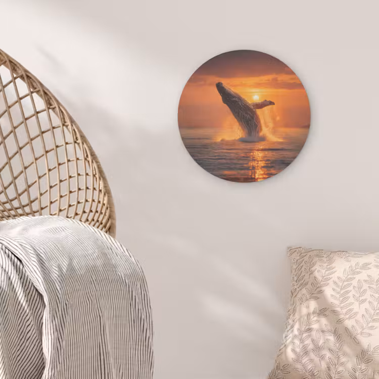 Walvis - Zon - Zee Akoestische PET Vilt - Rond klein -sfeer4