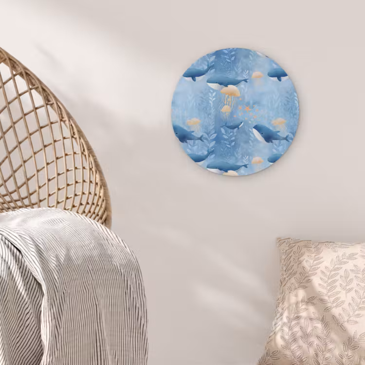 Walvissen - Oceaan - Blauw Akoestische PET Vilt - Rond klein 838 -sfeer4